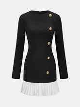 Pleated Hem Panel Asymmetric Metal Detail Mini Dress