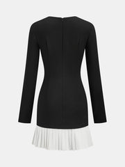 Pleated Hem Panel Asymmetric Metal Detail Mini Dress