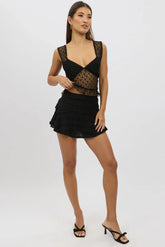 Black Mini Skirt High Rise Textured Flared Skater