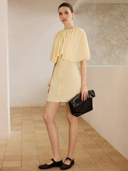 Cape-Sleeve Button-Front Mini Dress