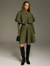 Capelet-Style Button-Front Belted Midi Dress