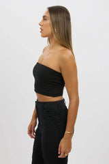 Black Bandeau Top Cotton Rib