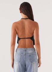 Rexi Halter Denim Top - Washed Black