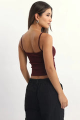 Red Singlet Top Sleeveless Ruched Bust