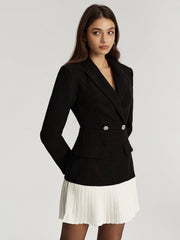 Tweed Double Breasted Pleated Hem Blazer Dress