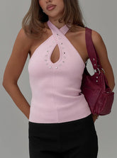 Glorious Studded Twist Neck Top Pink