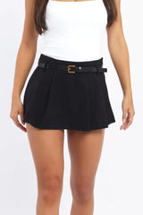 Black Mini Skort Belted Skirt