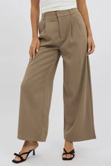 Beige Tailored Pants Mid Rise