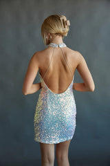Ophelia Open Back Halter Neck Sequin Bodycon Mini Dress