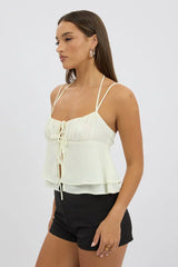 White Tie Front Cami Halter Neck Sleeveless