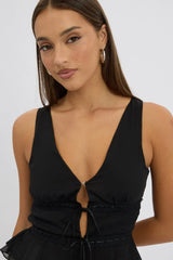 Black Tie Front Top Sleeveless Chiffon