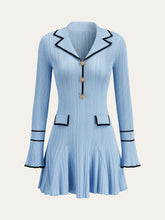 Contrast Trim Lapel Knit Dress