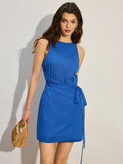 Sleeveless Wrap-Style Mini Dress