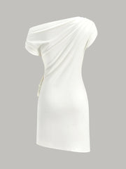 One-Shoulder Ruched Dress With Rosette Detail