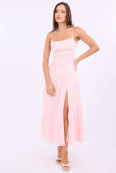 Pink Maxi Dress Jacquard Lace