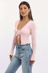 Pink Knit Cardigan Tie Up