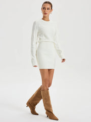 Cable Knit Crewneck Sweater Dress