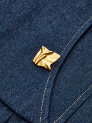 Metal Detail Denim Pleated Sleeveless Dress