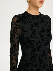 Flocked Floral Mesh Backless Mini Dress