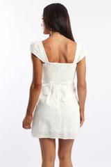 White Mini Dress Ribbon Detail Eyelet Fabric