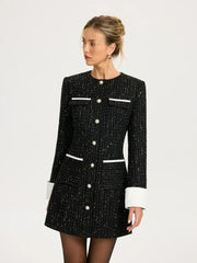 Contrast Cuff Tweed Mini Dress