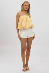 Yellow Stripe Bubble Cami Sleeveless Babydoll Balloon Volume