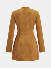 Metal Button Suede Effect Keyhole-Neck Mini Dress