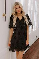 Dream Come True Applique Mini Dress in Black