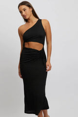 Black Bodycon Dress One Shoulder Maxi