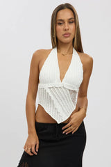 White Halter Neck Top Lace