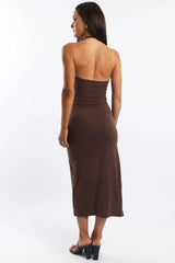 Brown Bodycon Dress Halter Neck