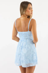 Blue Mini Dress Gathering Bust
