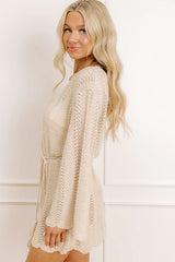 Oceanside Dreaming Pointelle Knit Mini Dress in Oatmeal