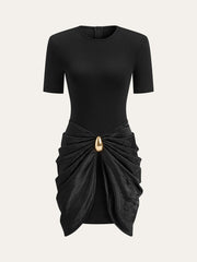 Short Sleeve Ruched Metal Buckle Dress