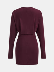 Deep V-Neck Ruched Long-Sleeve Mini Dress