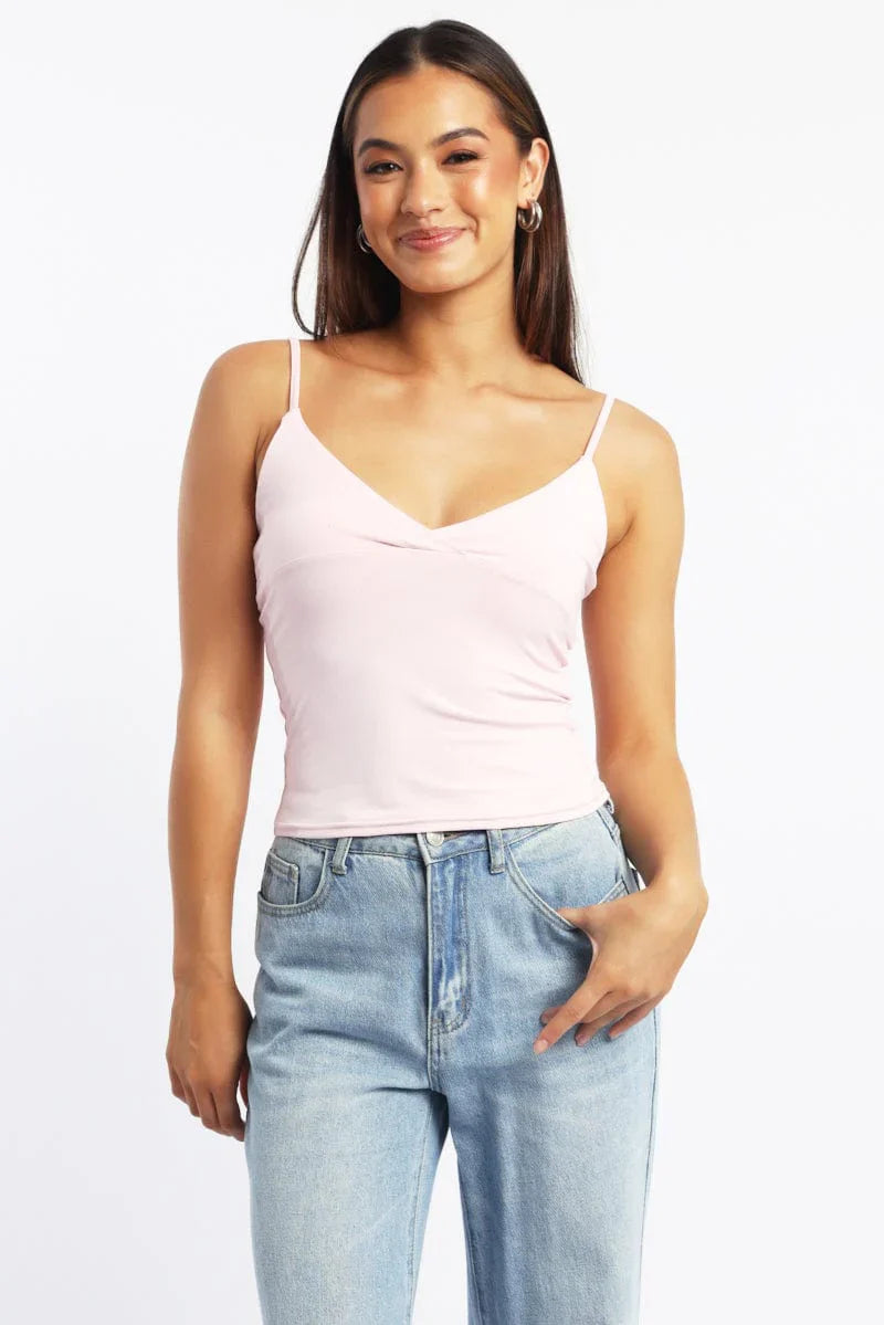 Pink Supersoft Cami Top Cross Over