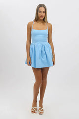 Blue Fit And Flare Dress Mini