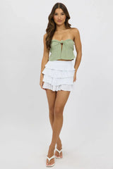 White Bloomers Skort Elastic Waist Mini Layered Lined