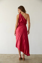 Zora One Shoulder Pleated Midi Dress