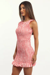 Pink Stripe Bodycon Dress Shirred Mini