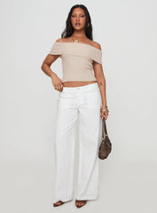Murmur Off Shoulder Top Beige