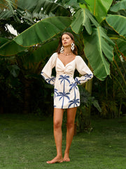 Long Sleeve Twist Front Print Dress