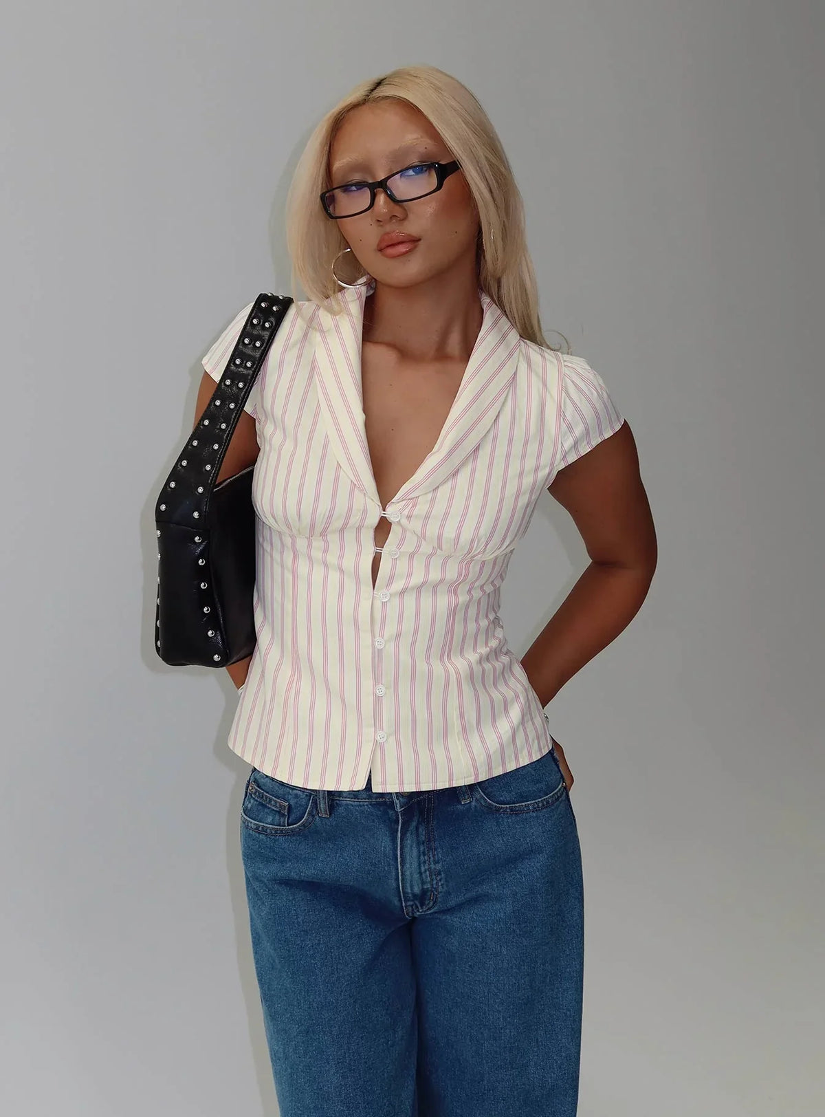 Ellis Island Collared Top Pink Stripe