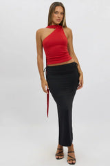 Red One Shoulder Top Scarf Neck