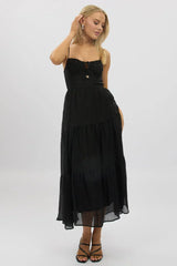 Black Midi Dress Tiered Strappy