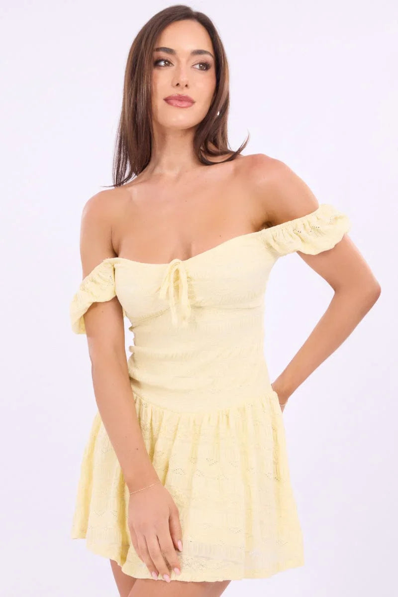 Yellow Fit And Flare Dress Drop Waist Mini
