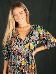 Sage V-Neck Maxi Dress - Gold Fall Floral