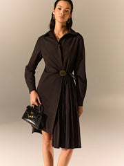 Asymmetric Pleated Hem Shirt Dress
