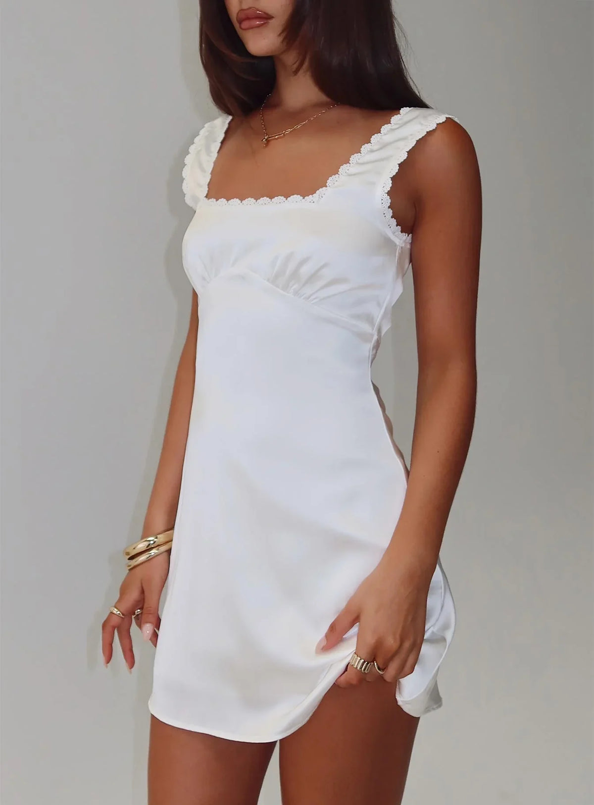 Dasha Satin Mini Dress White