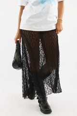 Black Lace Maxi Skirt High Rise